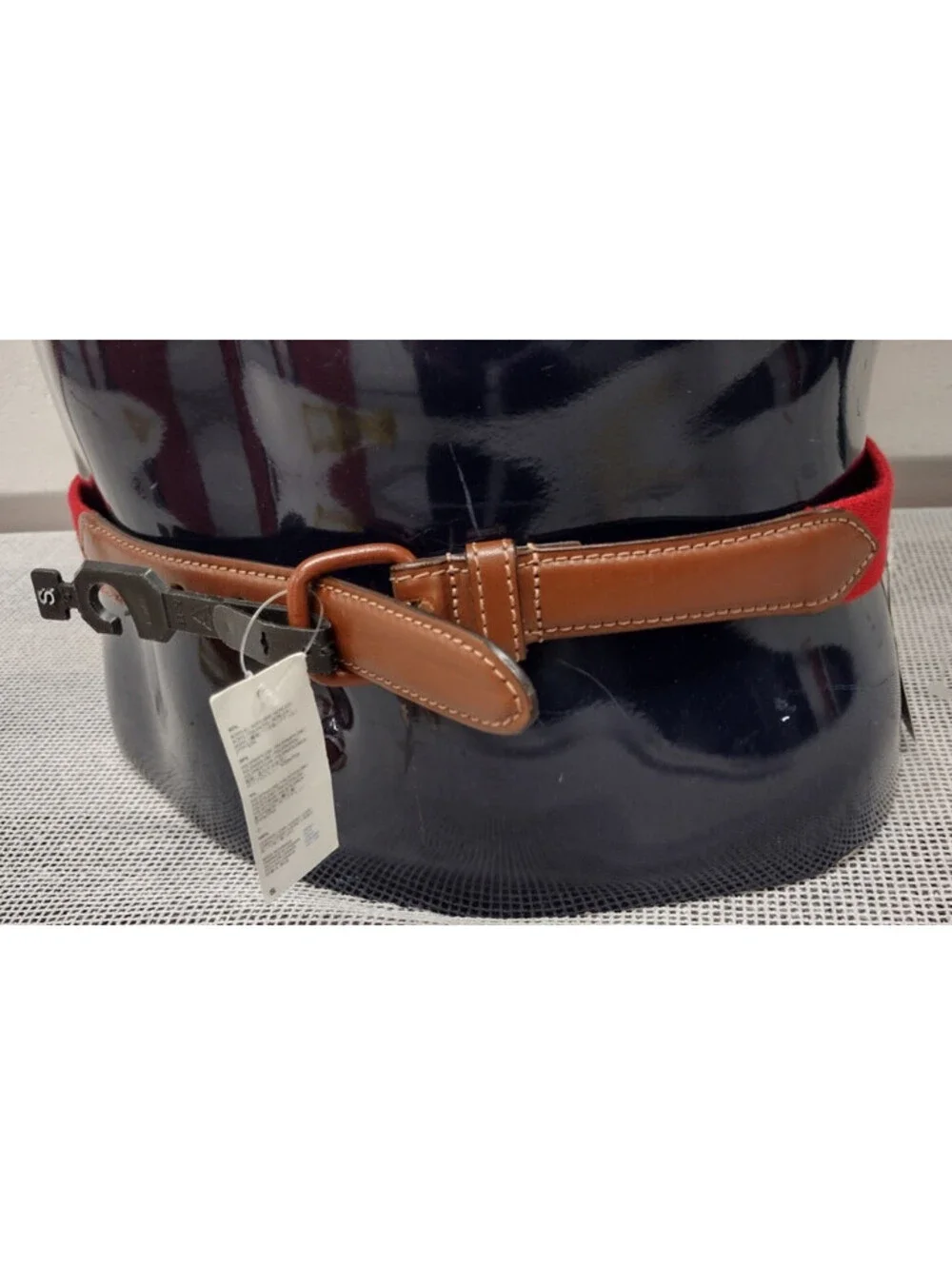 Men's Small Red Belt Brown Pleather Red Webbed Canvas AMERICAN APPAREL BACK THAN